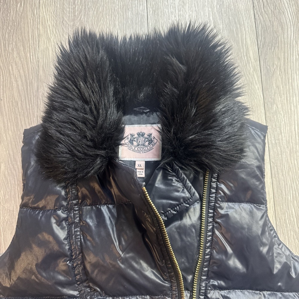Juicy Couture Goose Down Puffer Vest Girls Youth XL Kids Black Insulated‎ Warm